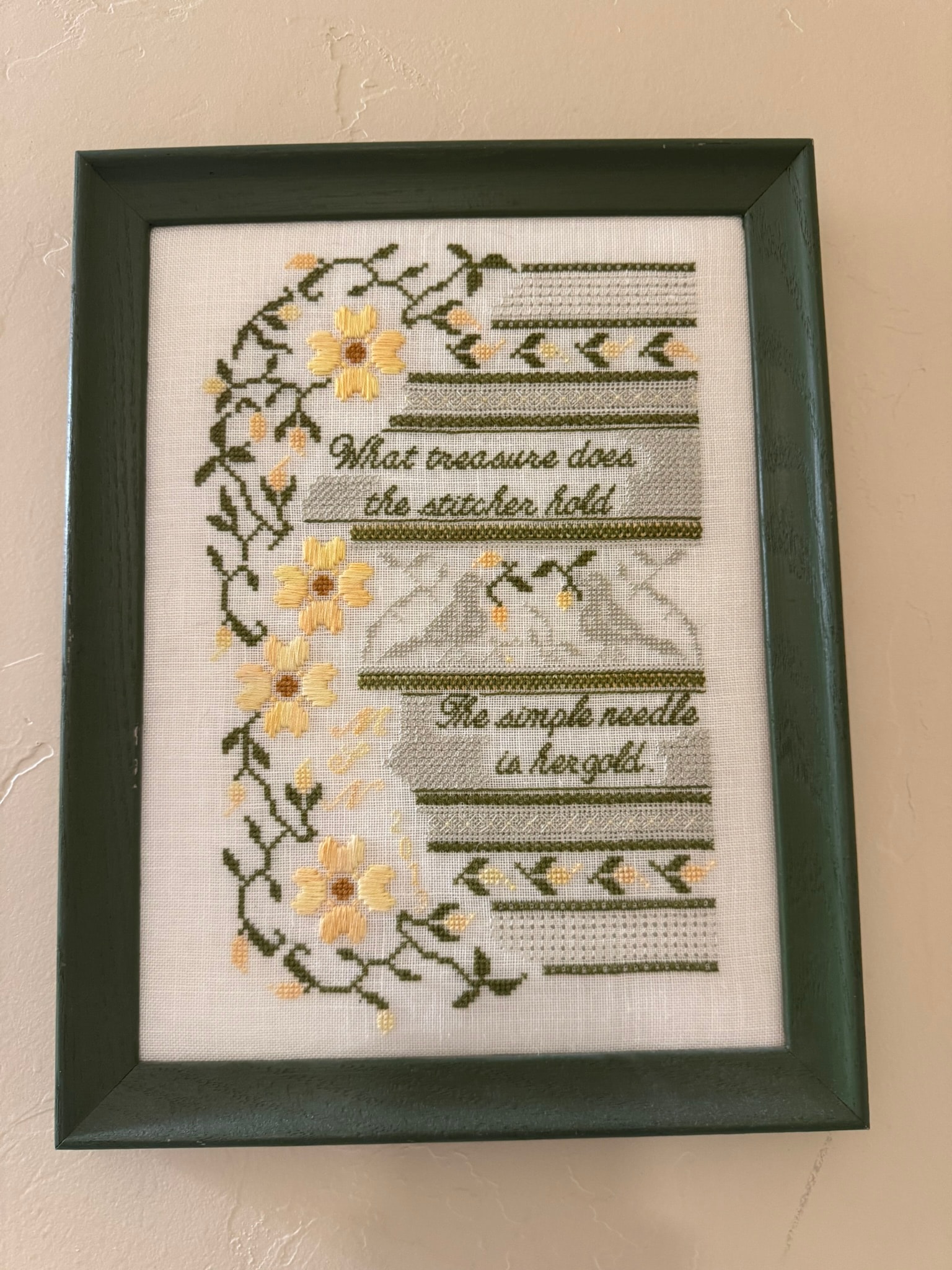 "What treasure does the stitcher hold — the simple needle is her gold"