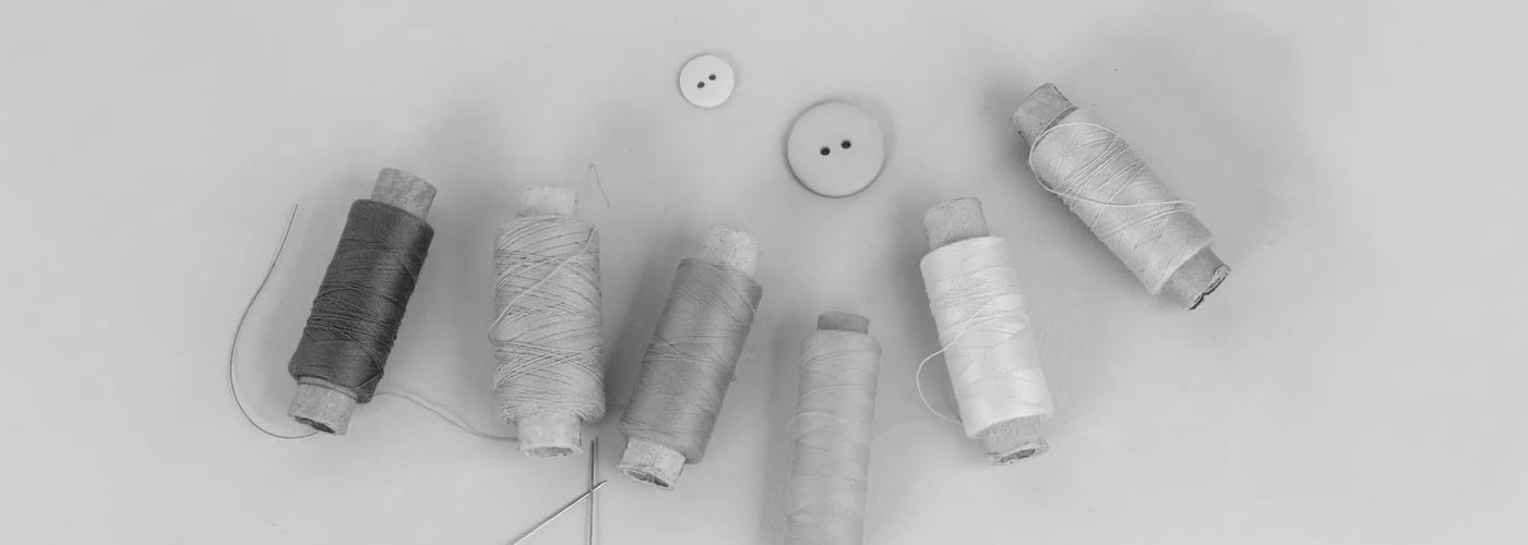 Colorful thread spools and sewing notions